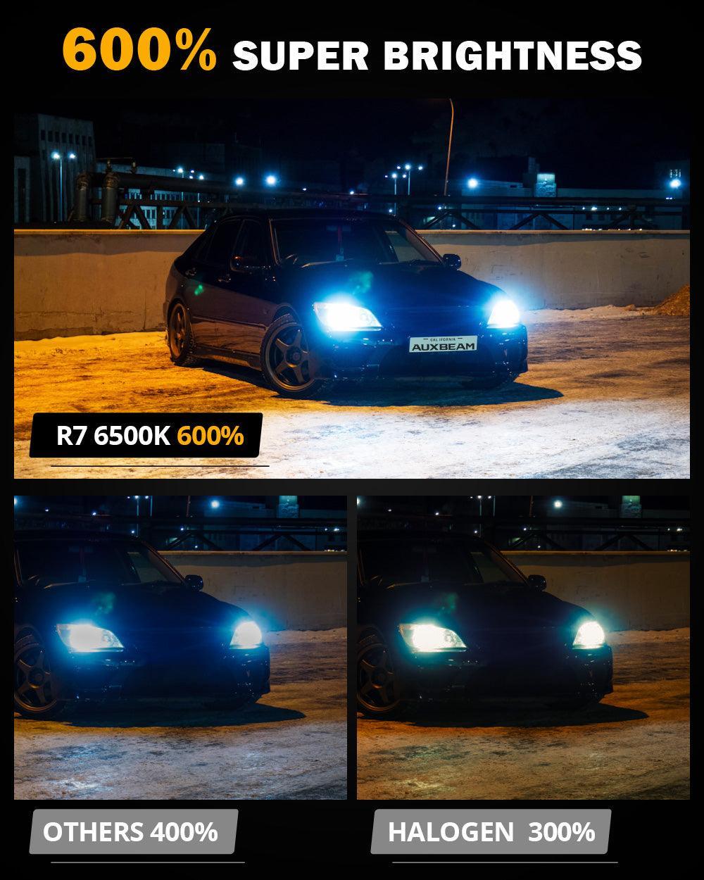 Auxbeam H4/9003 RGB LED Headlight Bulbs/DRL/Fog Light R7 Series 70W 25000LM 6500K Cool White + RGB Remote Control | 2 Bulbs