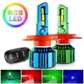 Auxbeam H4/9003 RGB LED Headlight Bulbs/DRL/Fog Light R7 Series 70W 25000LM 6500K Cool White + RGB Remote Control | 2 Bulbs