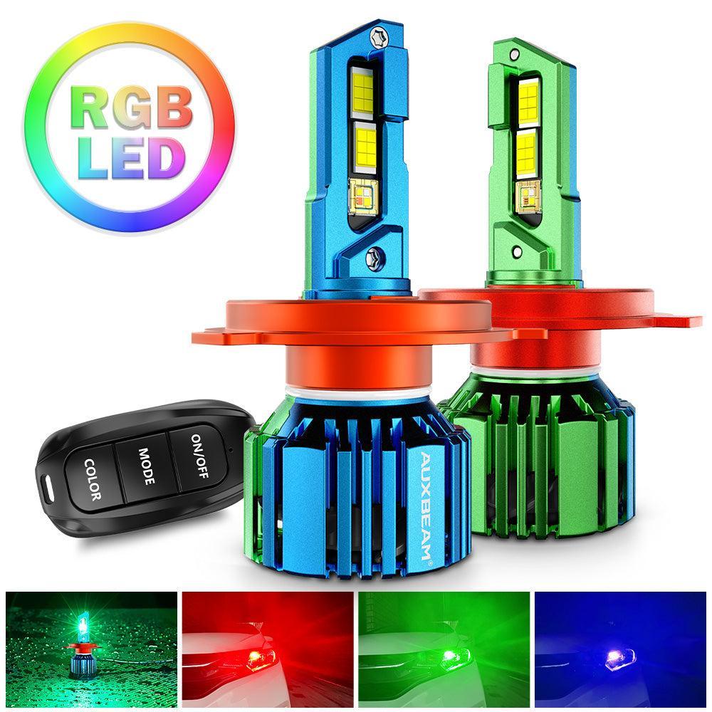 Auxbeam H4/9003 RGB LED Headlight Bulbs/DRL/Fog Light R7 Series 70W 25000LM 6500K Cool White + RGB Remote Control | 2 Bulbs