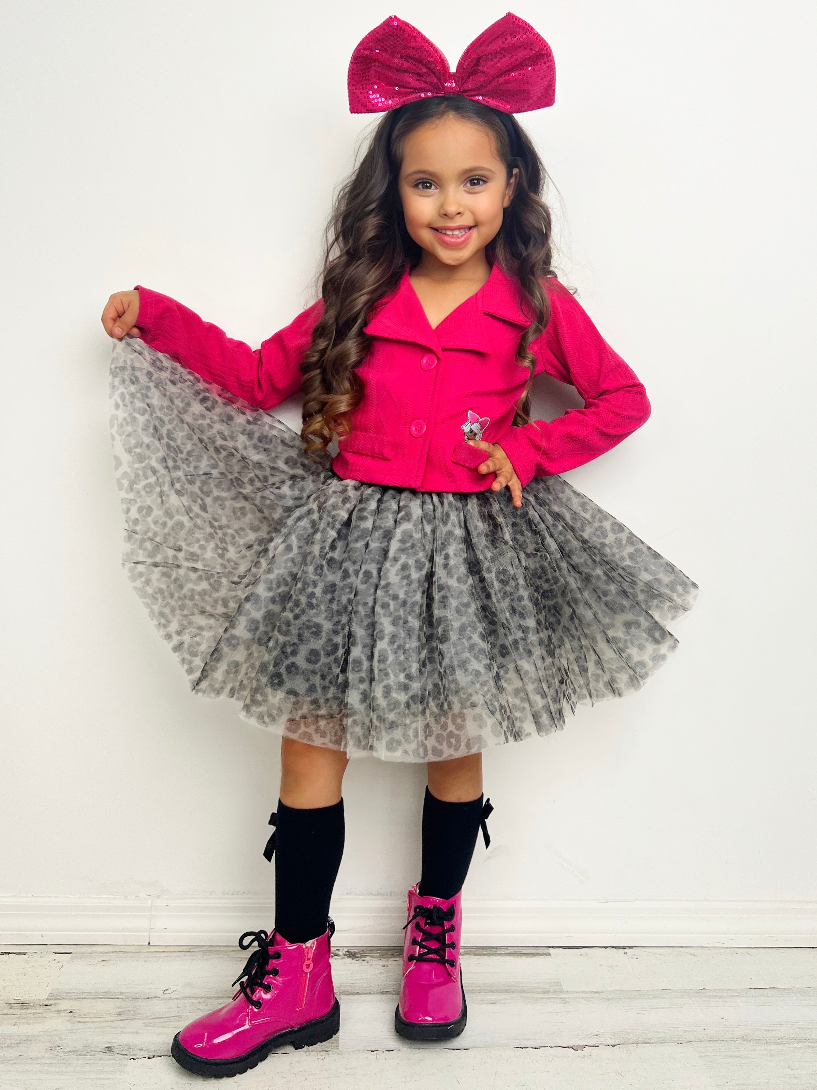 Mia Belle Girls L.O.L. SURPRISE! Diva Tweed Blazer and Leopard Tutu Skirt Set SpadezStore