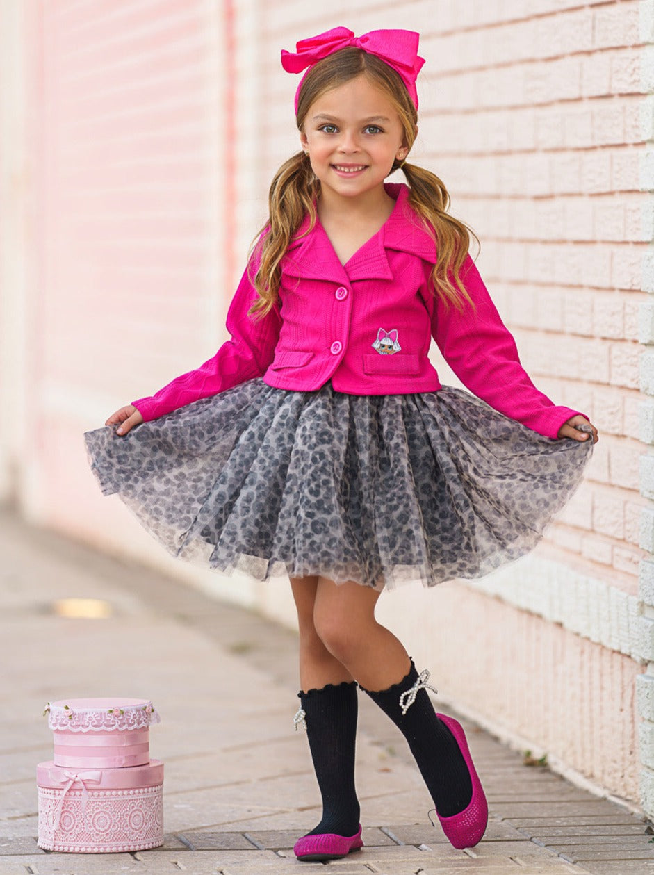 Mia Belle Girls L.O.L. SURPRISE! Diva Tweed Blazer and Leopard Tutu Skirt Set SpadezStore