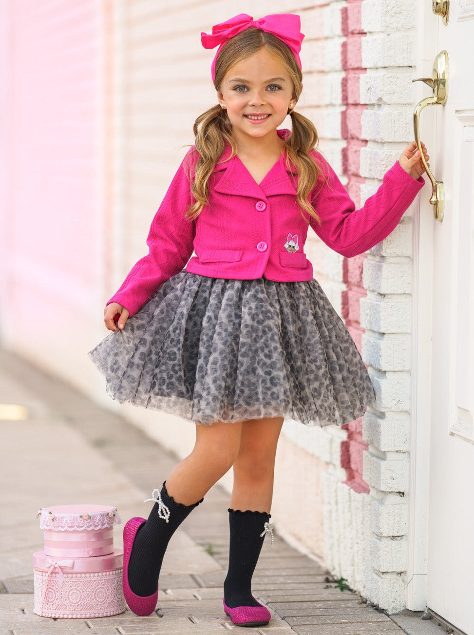 Mia Belle Girls L.O.L. SURPRISE! Diva Tweed Blazer and Leopard Tutu Skirt Set SpadezStore