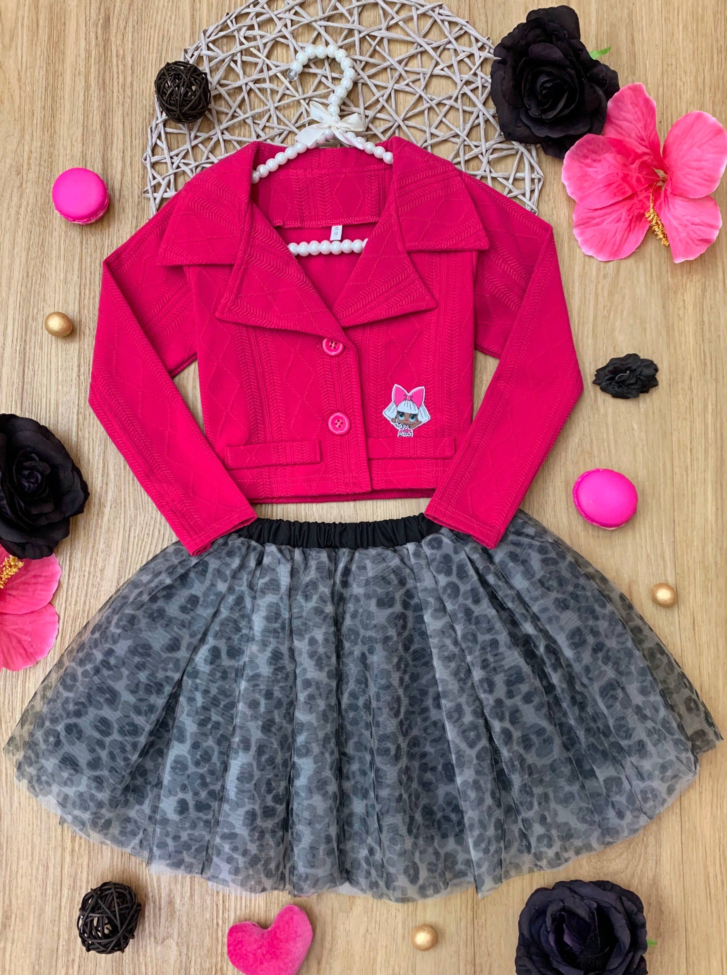 Mia Belle Girls L.O.L. SURPRISE! Diva Tweed Blazer and Leopard Tutu Skirt Set SpadezStore