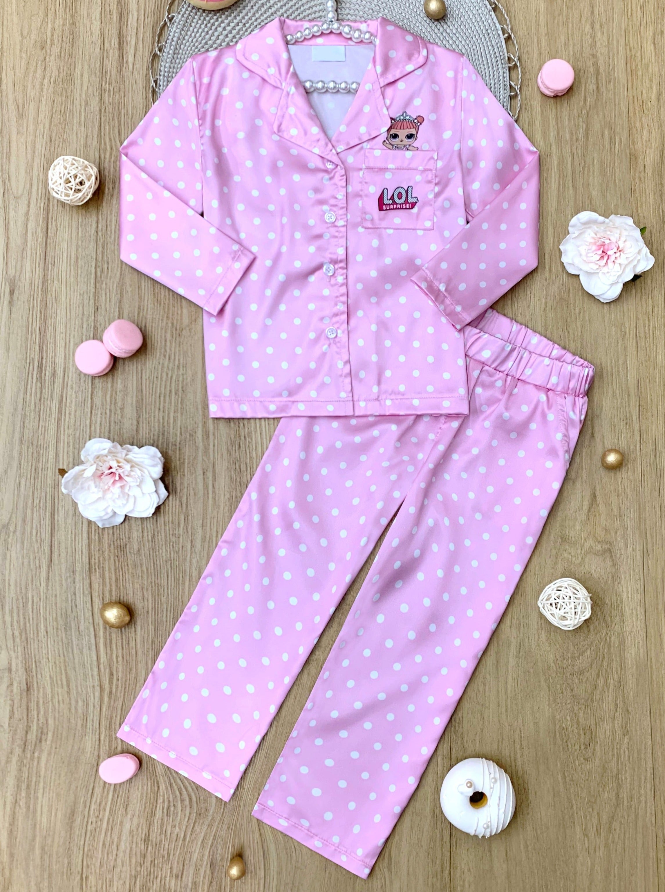 Mia Belle Girls L.O.L. SURPRISE! Center Stage Silky Polka Dot Pajama Set SpadezStore