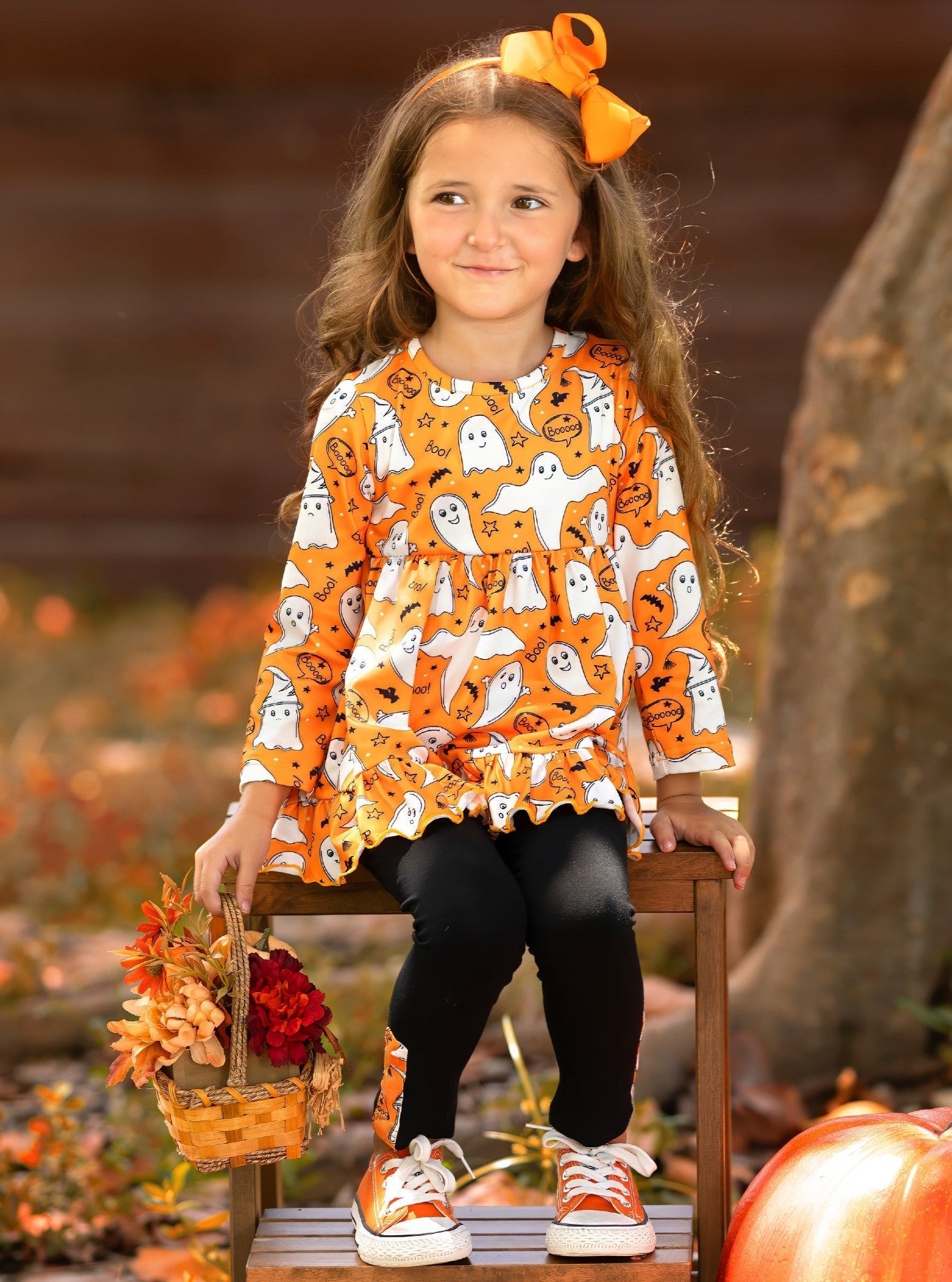 Mia Belle Girls Fun-tastic Flying Ghosts Halloween Legging Set SpadezStore