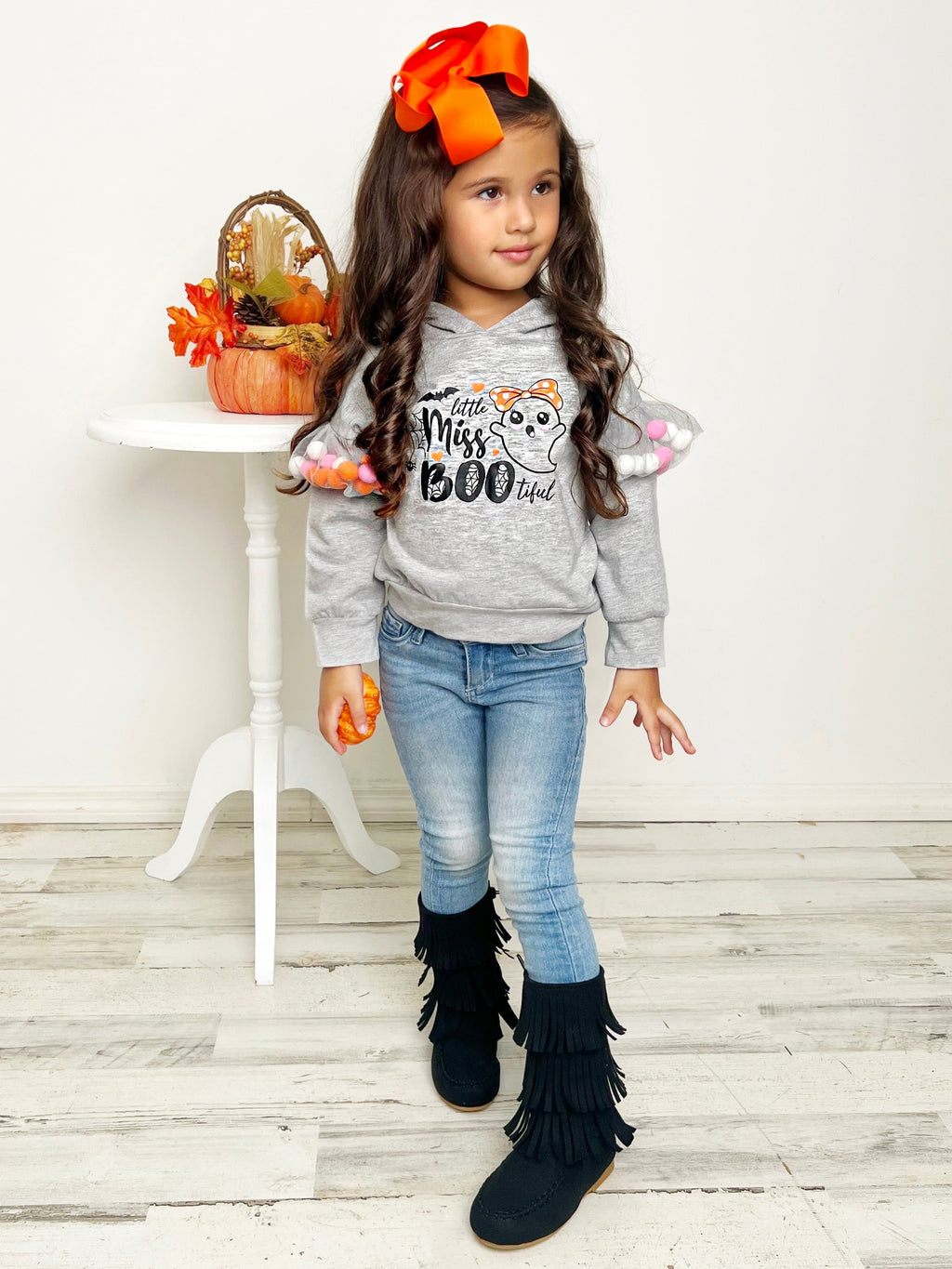 Mia Belle Girls Little Miss Boo-tiful Long Sleeve Hooded Top SpadezStore