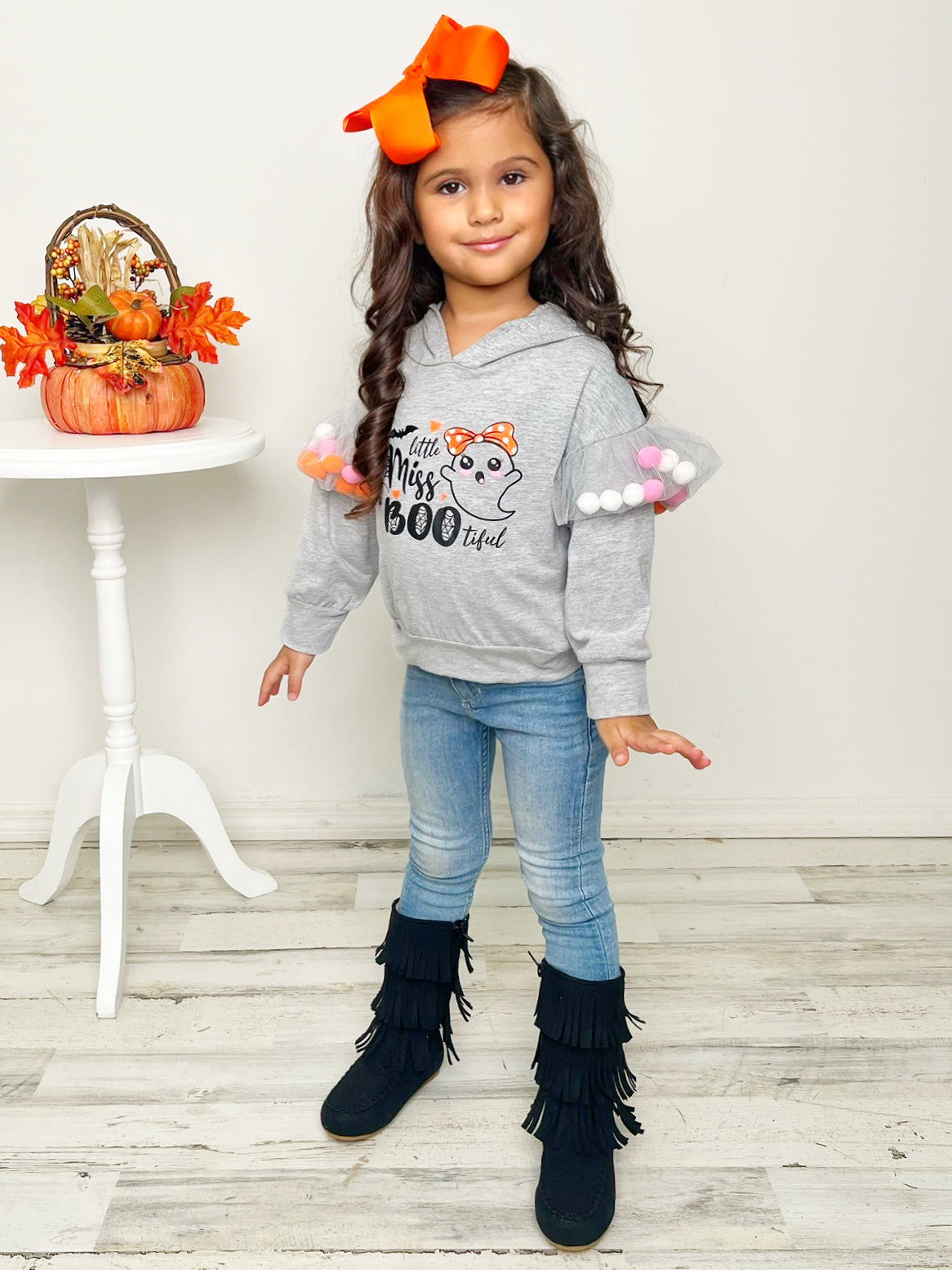 Mia Belle Girls Little Miss Boo-tiful Long Sleeve Hooded Top SpadezStore