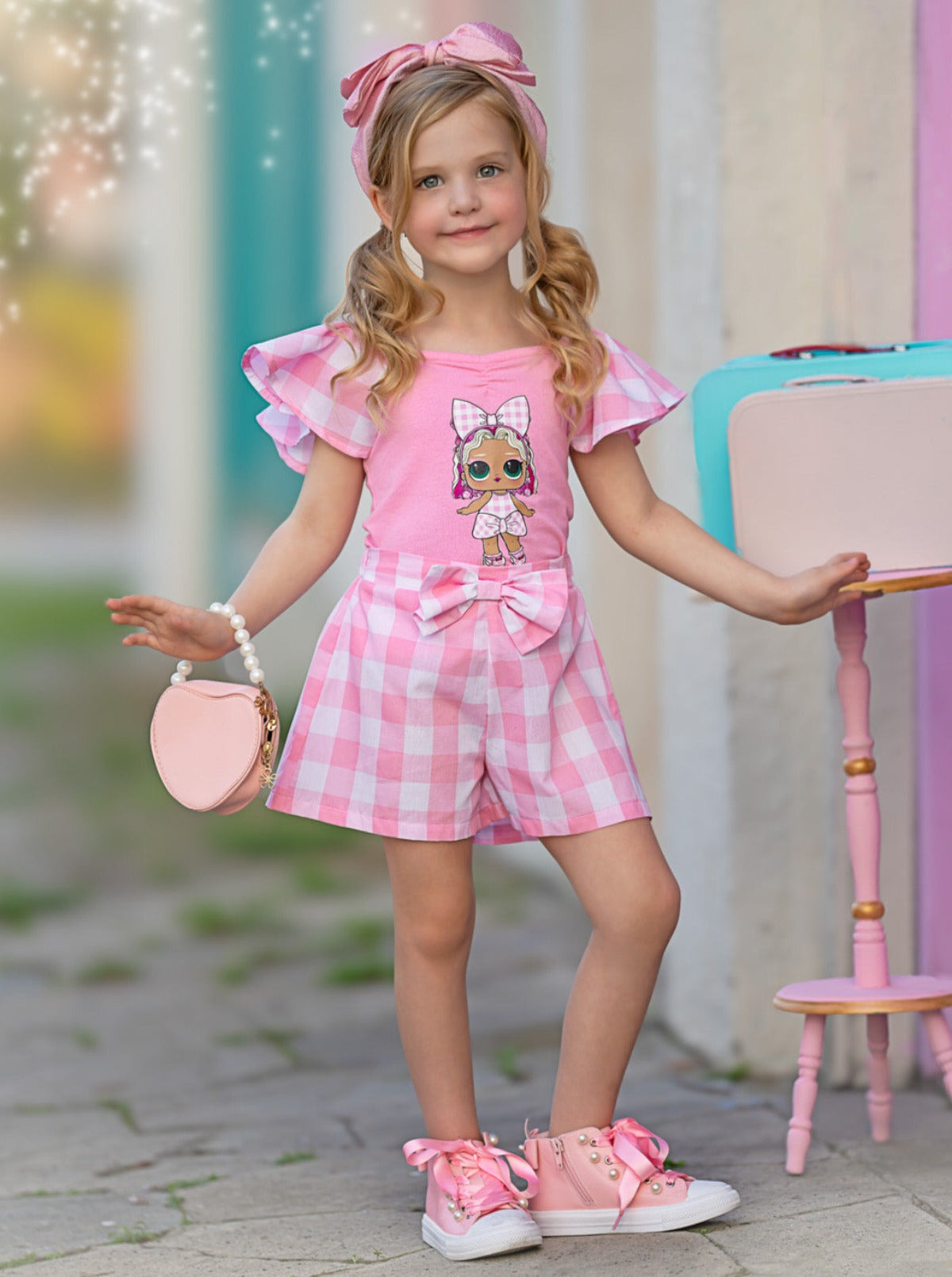 Mia Belle Girls L.O.L. SURPRISE! Cheery Cherry Pink Gingham Short Set SpadezStore