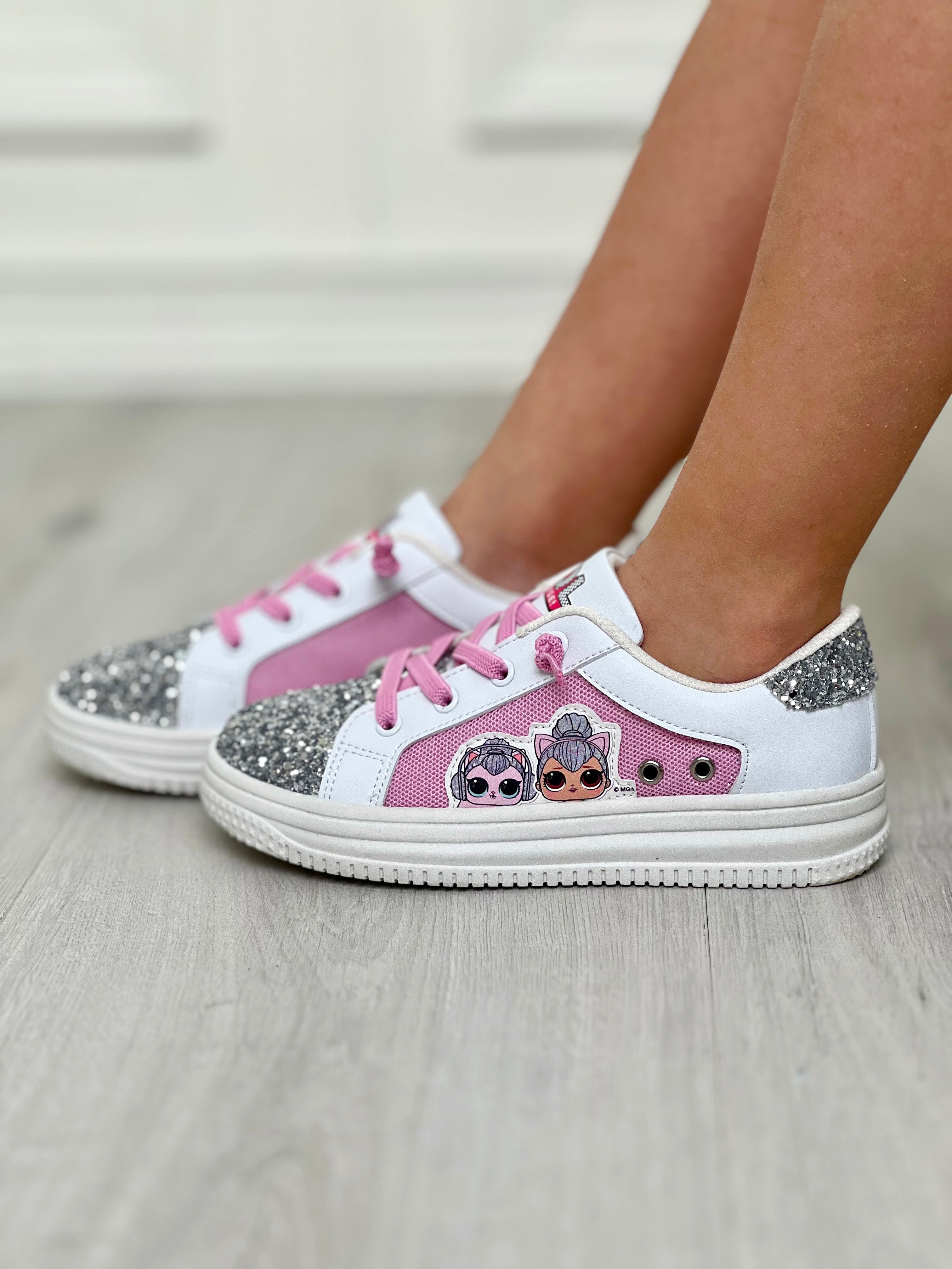 Mia Belle Girls L.O.L. SURPRISE! Kitty Queen and Pet Glitter Sneakers SpadezStore