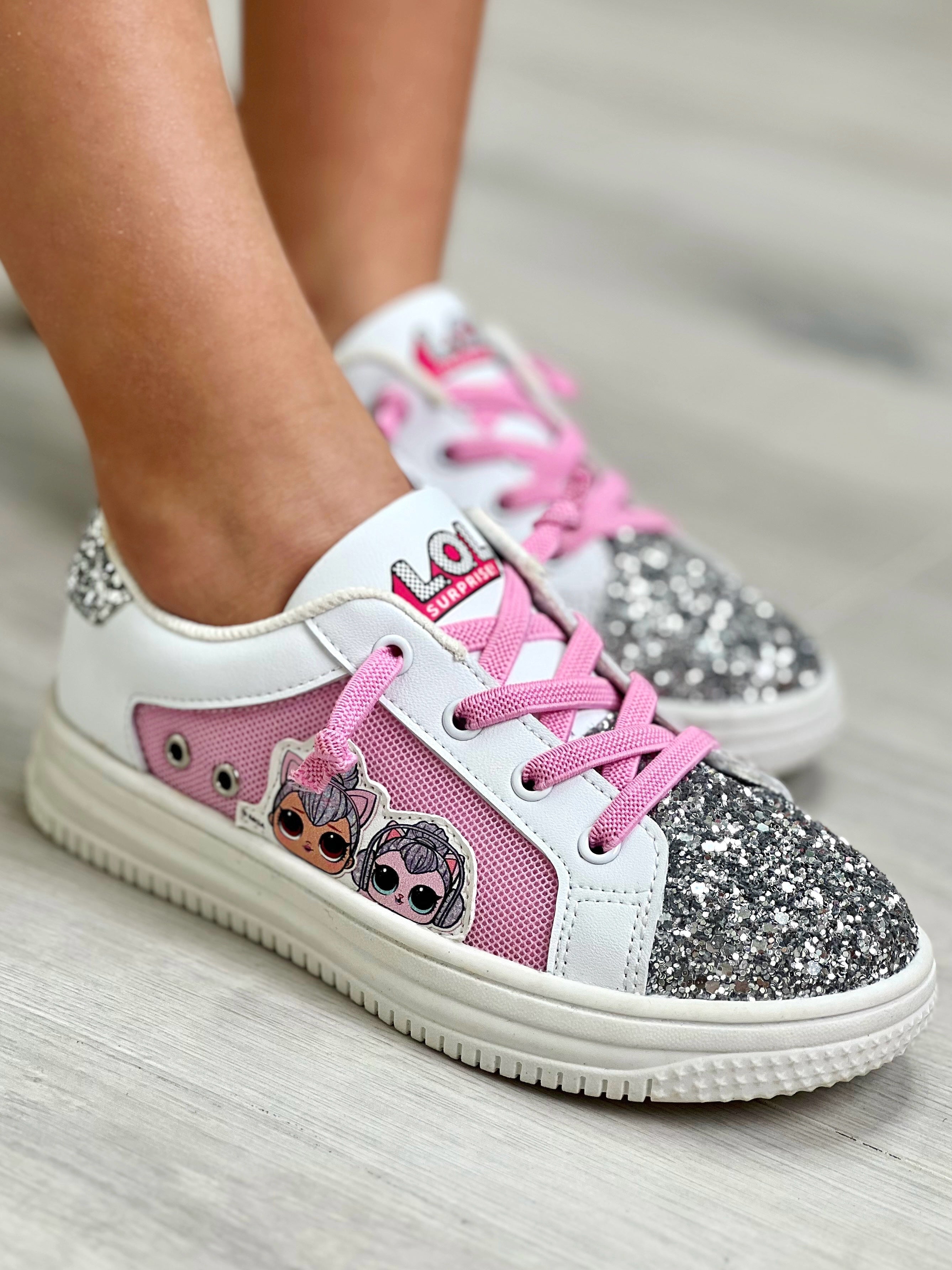 Mia Belle Girls L.O.L. SURPRISE! Kitty Queen and Pet Glitter Sneakers SpadezStore