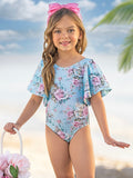 Mia Belle Girls Petal Splash Flare Sleeve One Piece Swimsuit SpadezStore