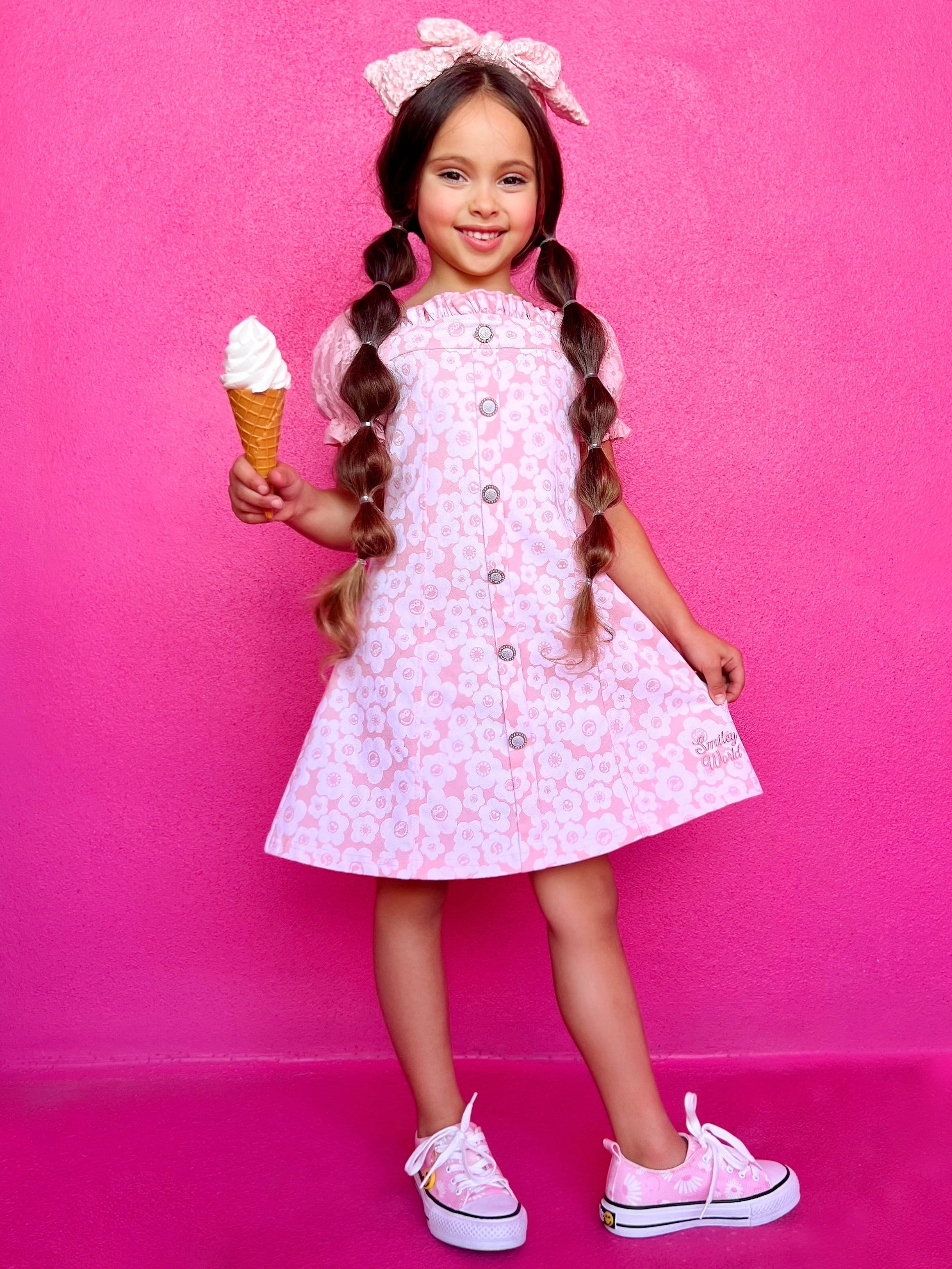 girls pink denim dress Pink Princess Ruffle Denim Dress