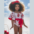 Mia Belle Girls Spots and Petals Flare Sleeve One Piece Swimsuit SpadezStore