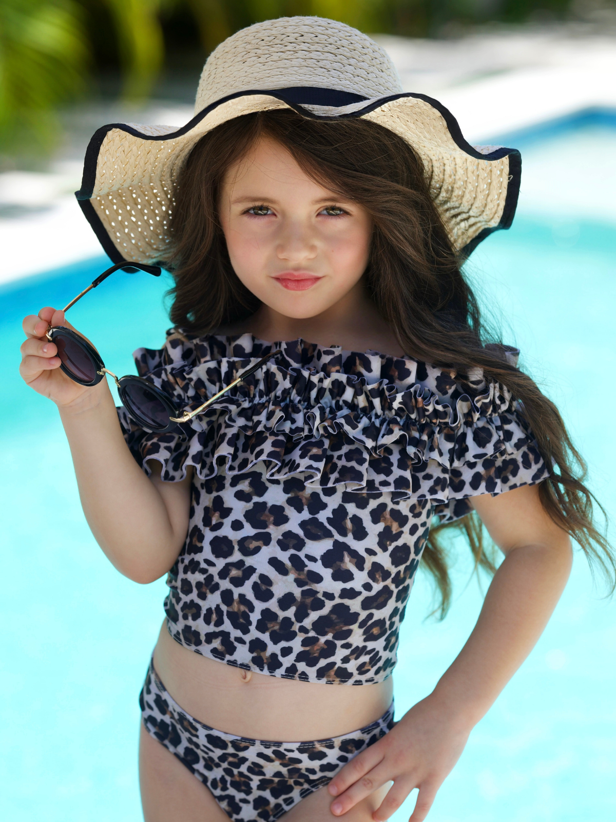 Mia Belle Girls Wildcat Chic Ruffle Tankini Two Piece Swimsuit SpadezStore