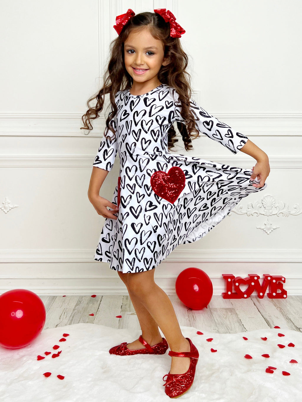 Mia Belle Girls Dressed With Love Sequin Heart Skater Dress SpadezStore