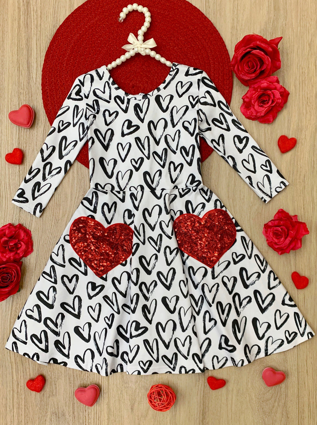 Mia Belle Girls Dressed With Love Sequin Heart Skater Dress SpadezStore