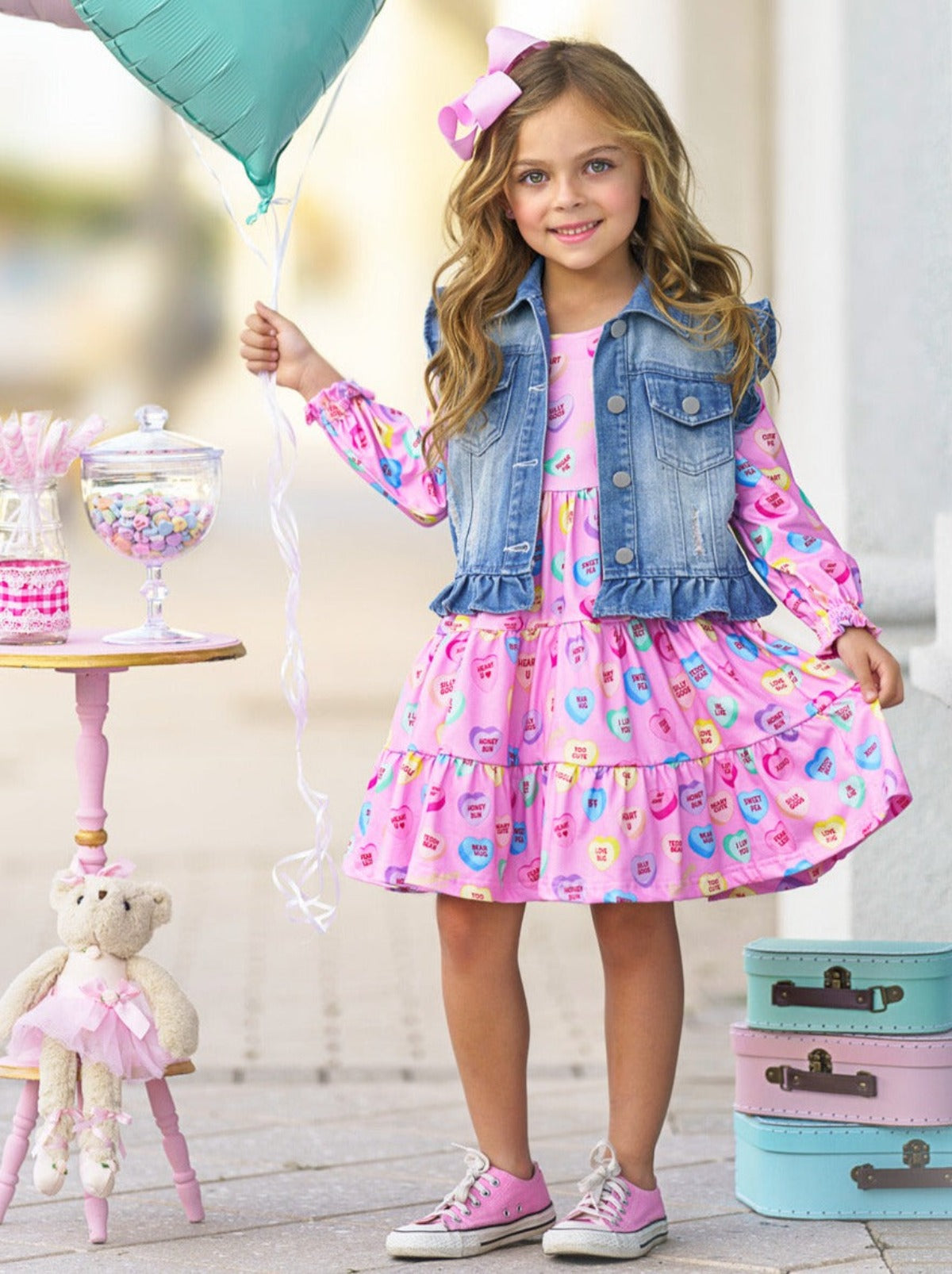 Mia Belle Girls Sweethearts Conversational Hearts Vest and Dress Set SpadezStore