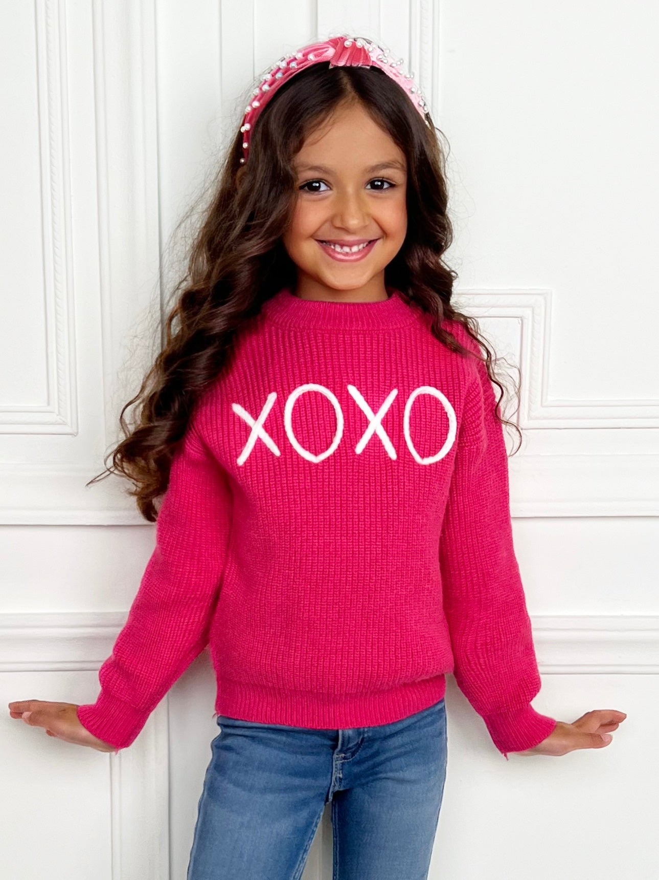 Mia Belle Girls "XOXO" Embroidered Chunky Knit Sweater SpadezStore