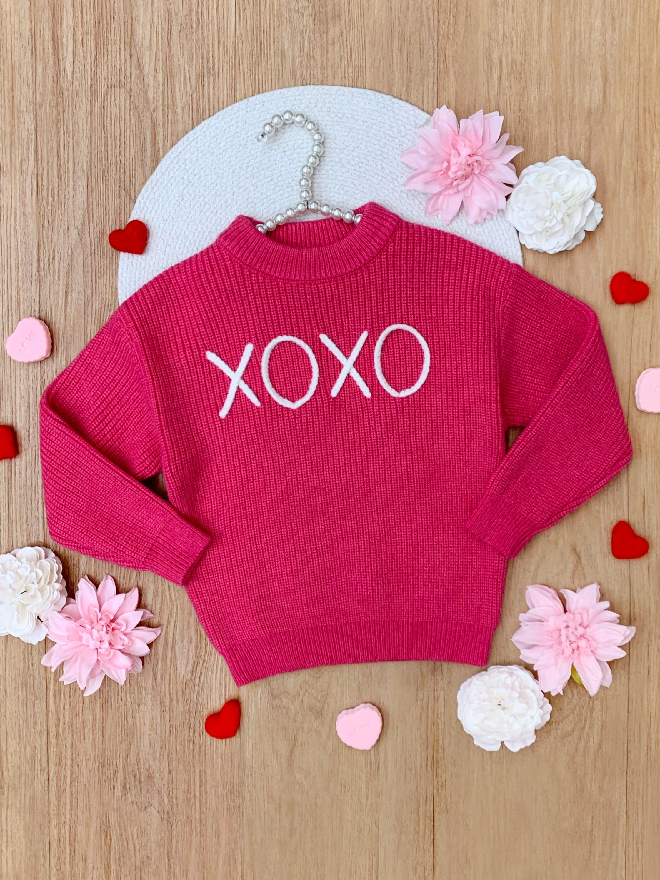 Mia Belle Girls "XOXO" Embroidered Chunky Knit Sweater SpadezStore