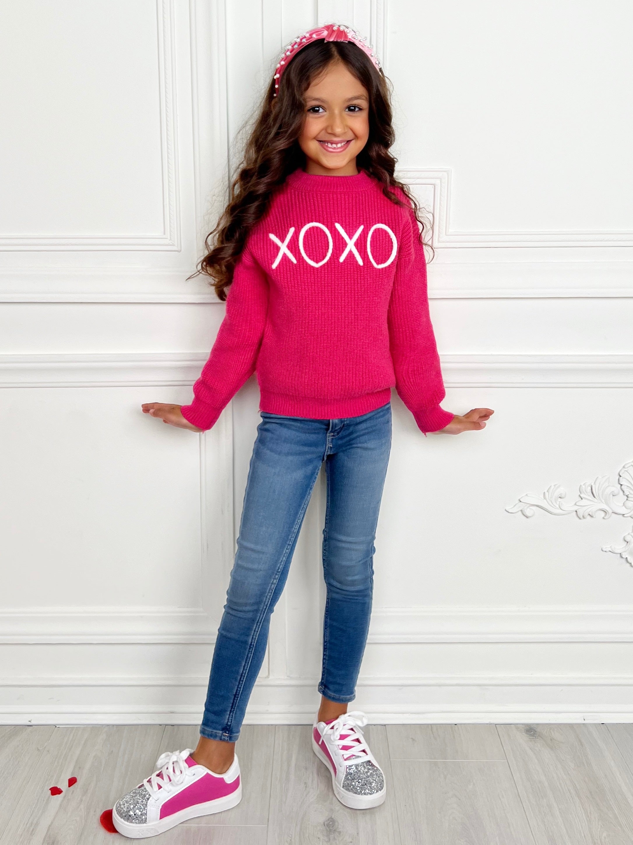 Mia Belle Girls "XOXO" Embroidered Chunky Knit Sweater SpadezStore