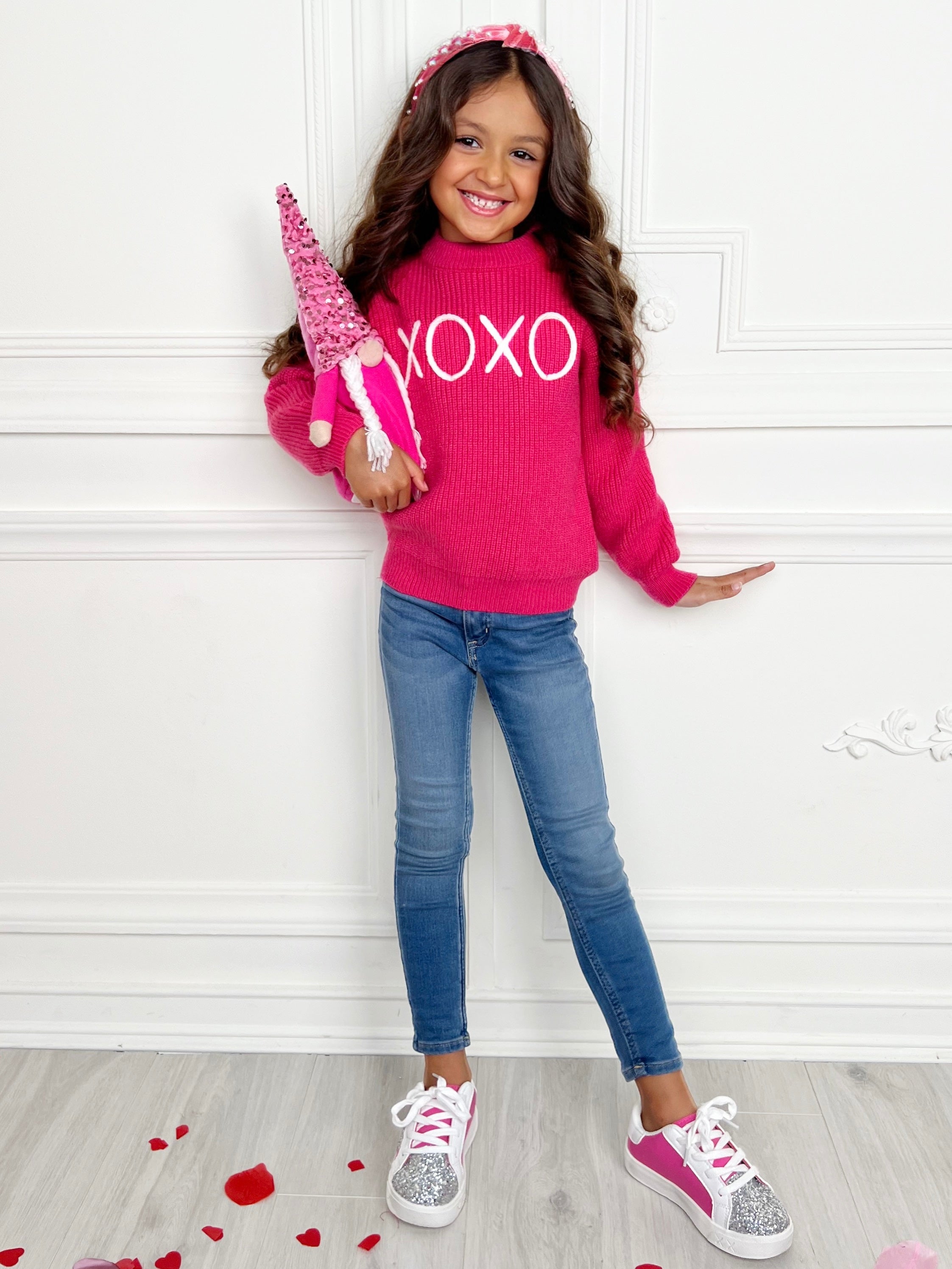 Mia Belle Girls "XOXO" Embroidered Chunky Knit Sweater SpadezStore