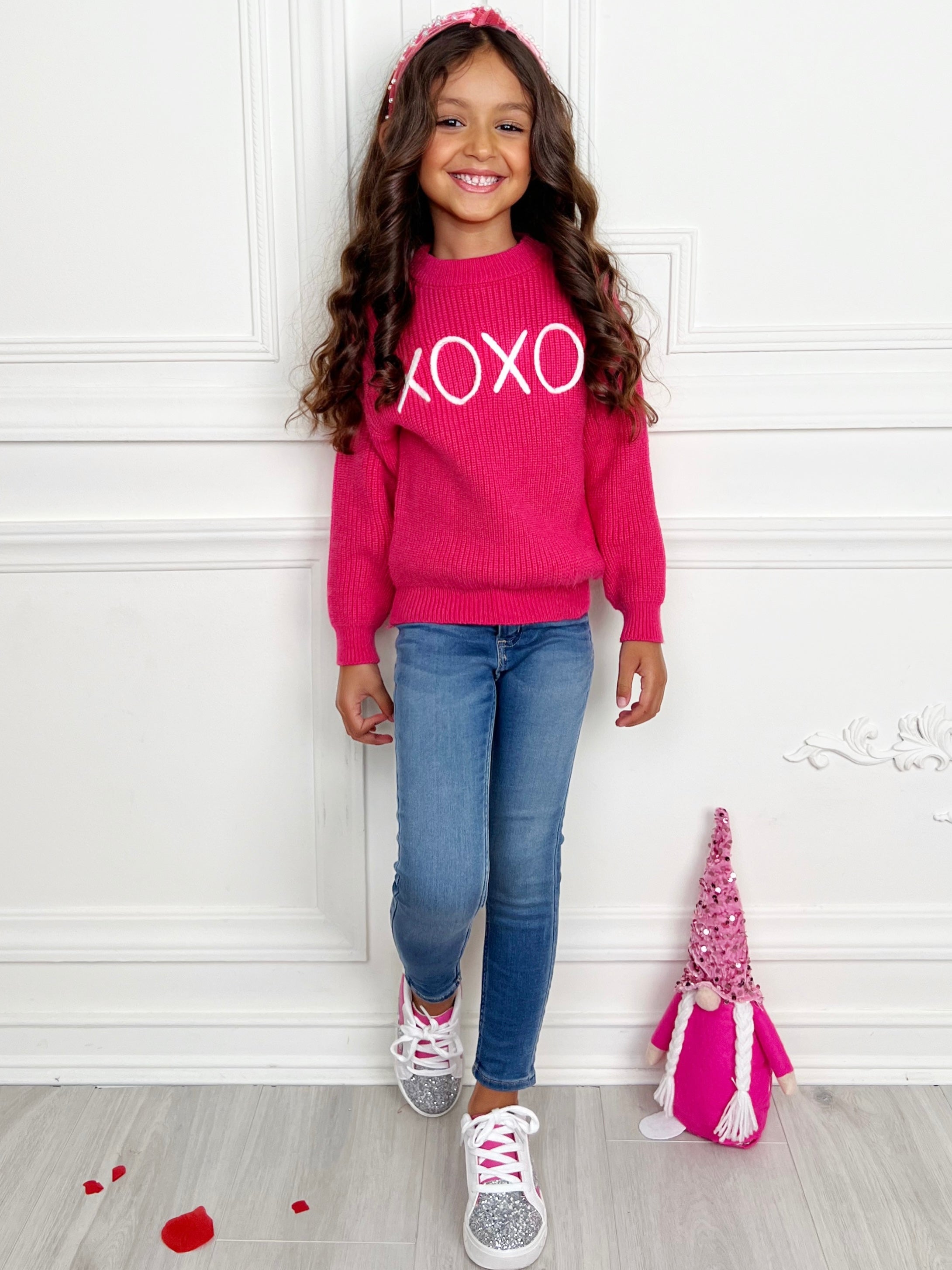 Mia Belle Girls "XOXO" Embroidered Chunky Knit Sweater SpadezStore