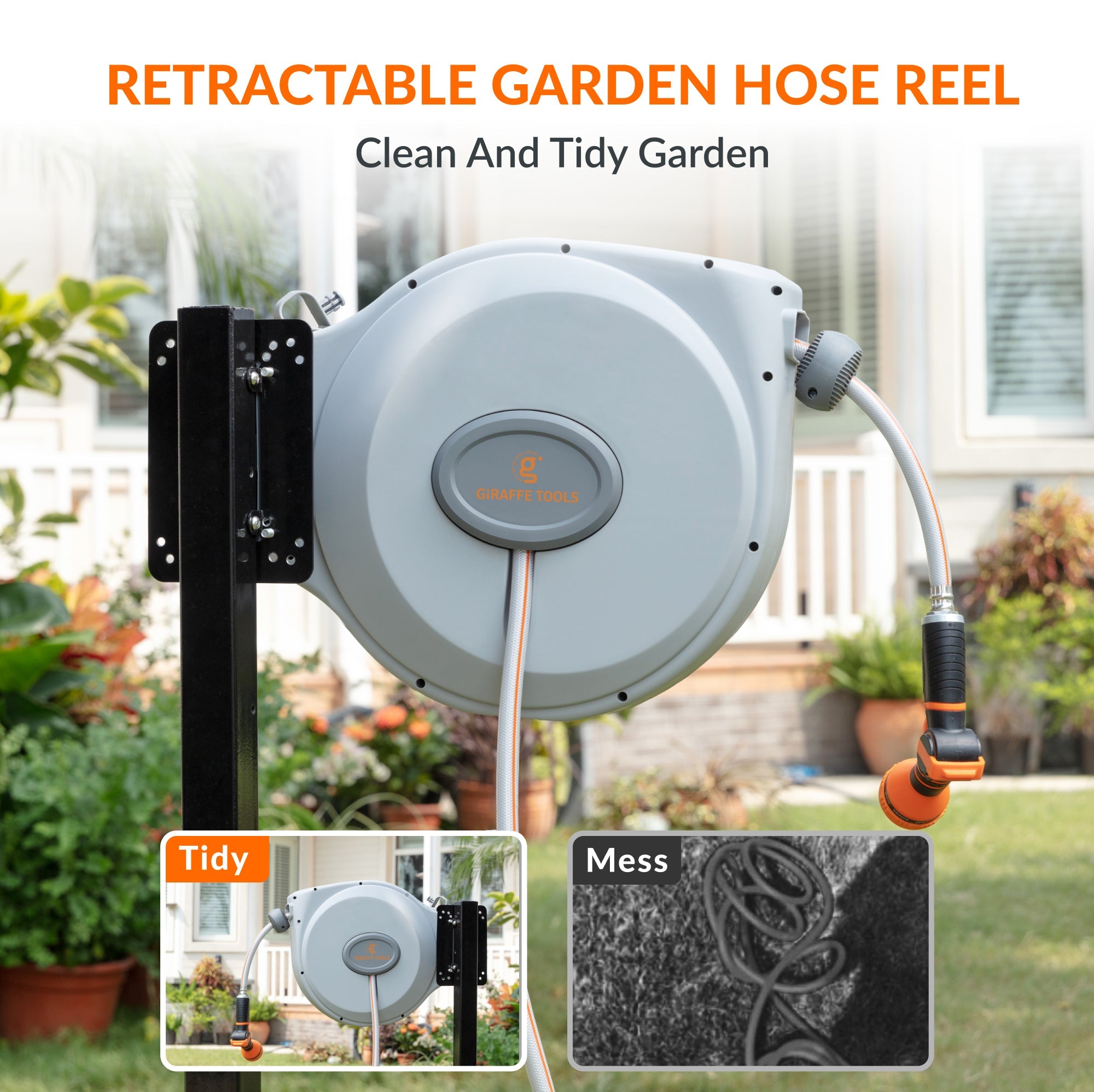 Giraffe Tools Retractable Garden Hose Reel-5/8 in-65ft SpadezStore