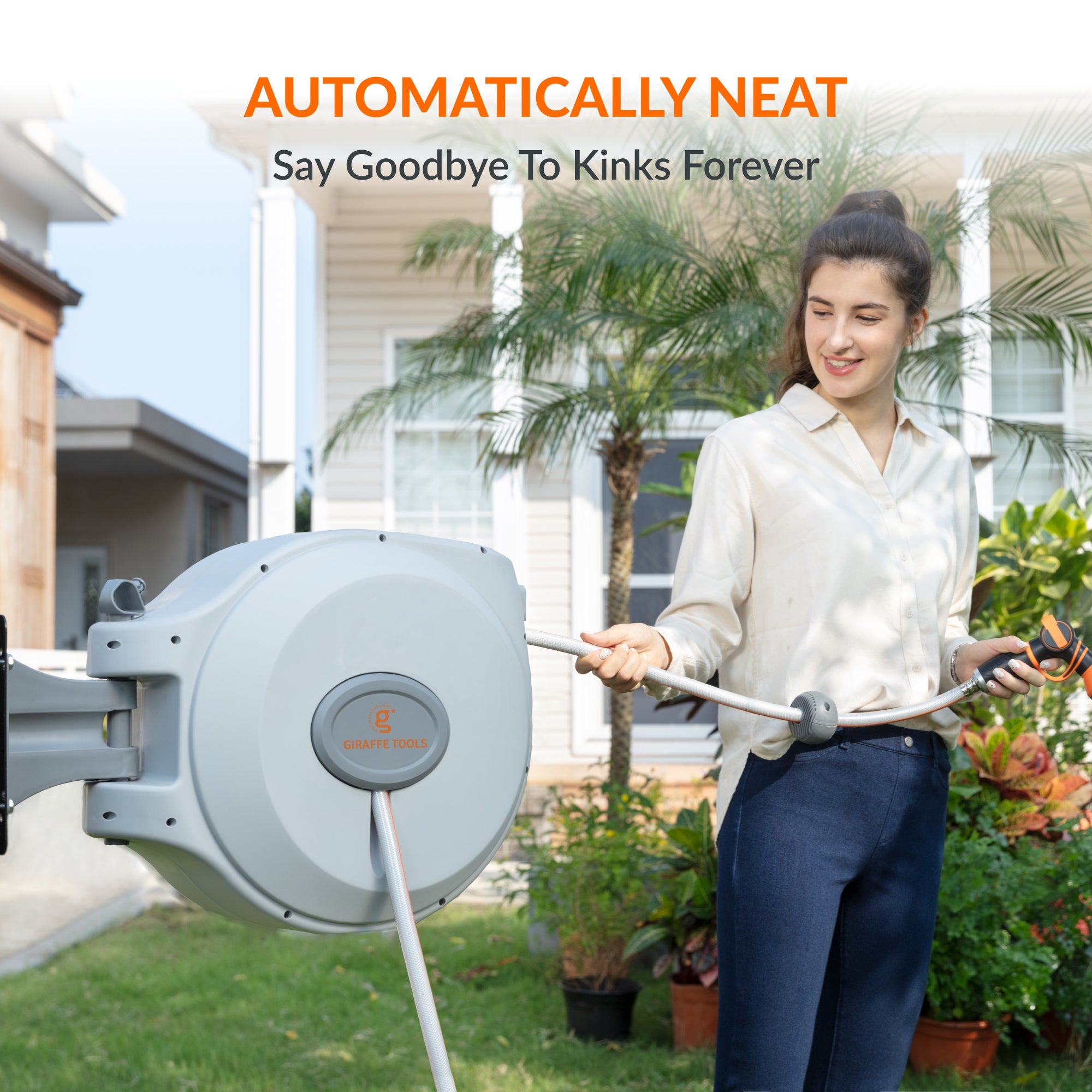 Giraffe Tools Retractable Garden Hose Reel-5/8 in-65ft SpadezStore