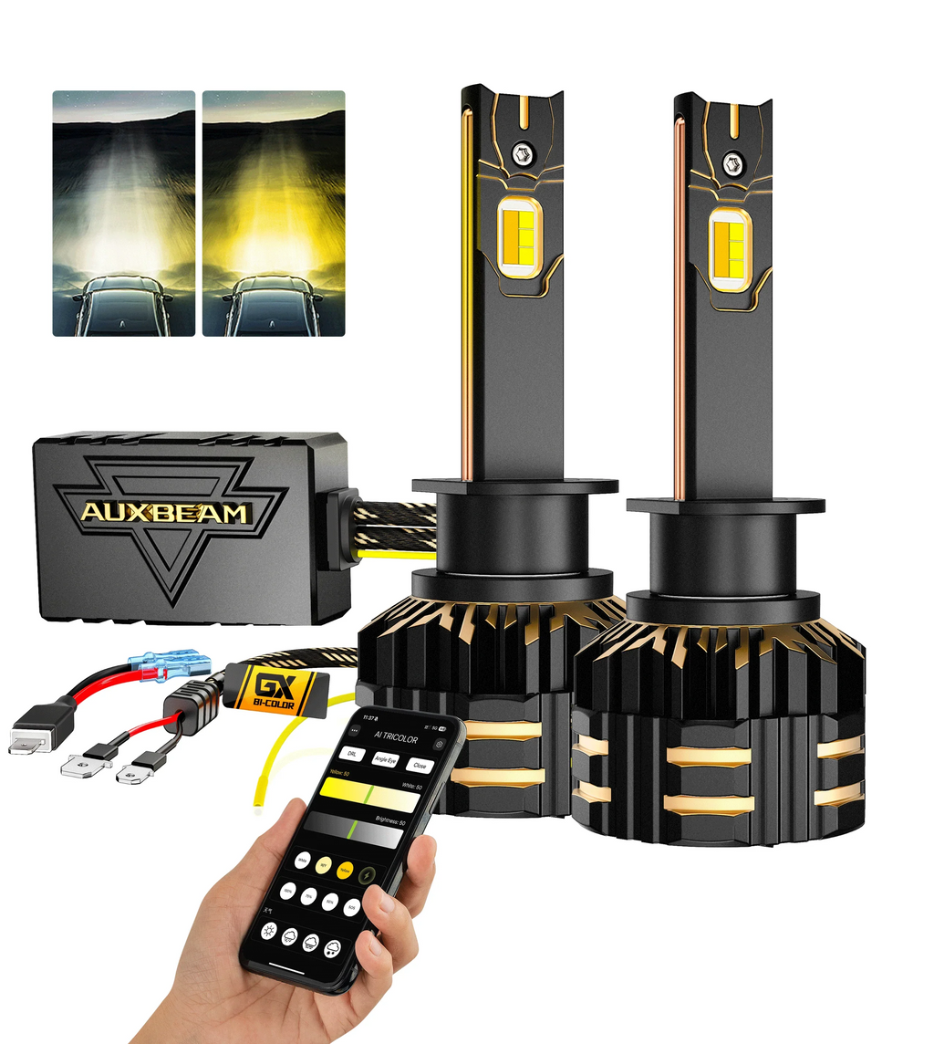 Auxbeam GX Bi-Color Smart Series 25000LM 110W LED Headlight Bulbs, with App Control Via Bluetooth & Dual Color Switchback SpadezStore