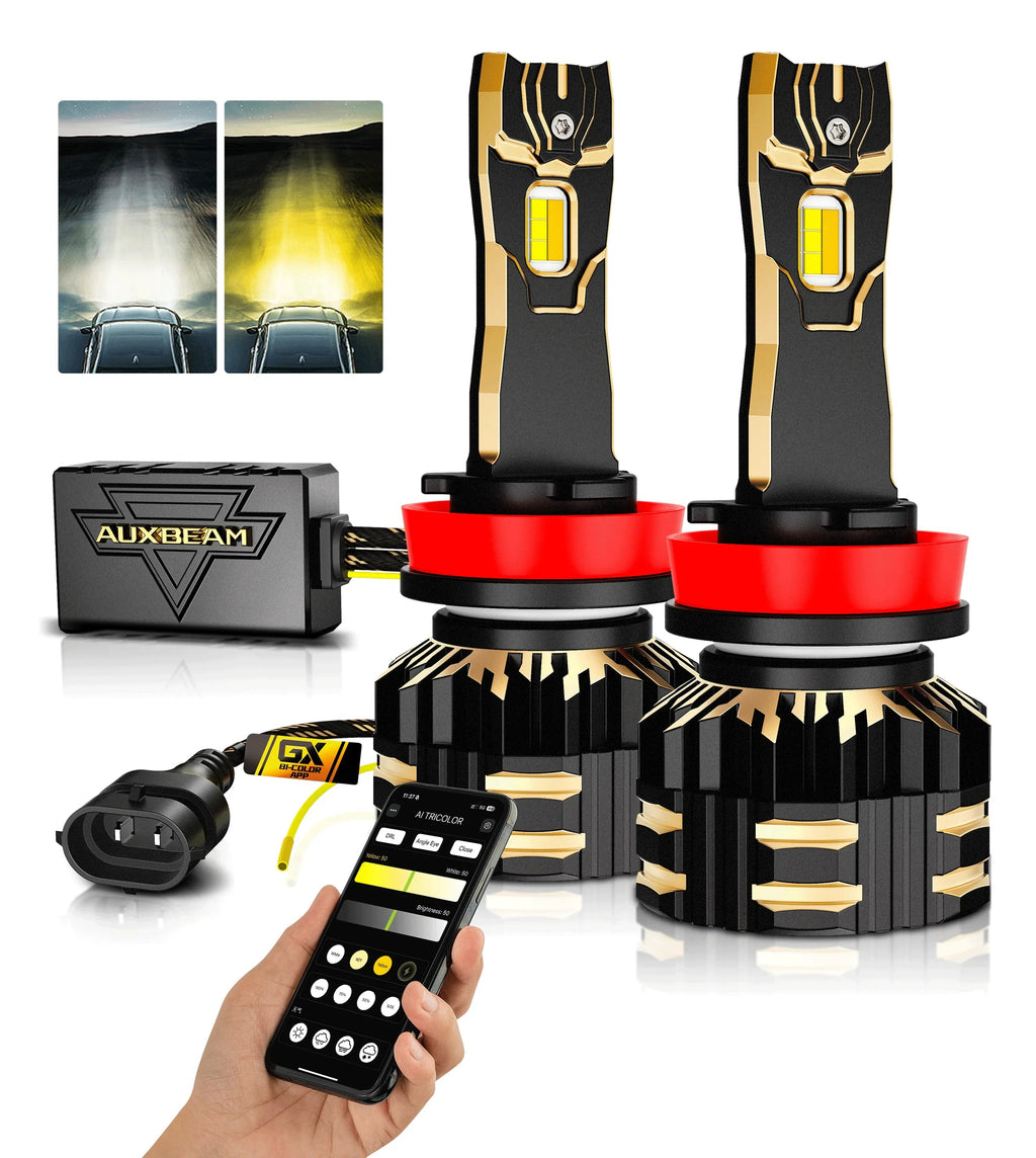 Auxbeam GX Bi-Color Smart Series 25000LM 110W LED Headlight Bulbs, with App Control Via Bluetooth & Dual Color Switchback SpadezStore