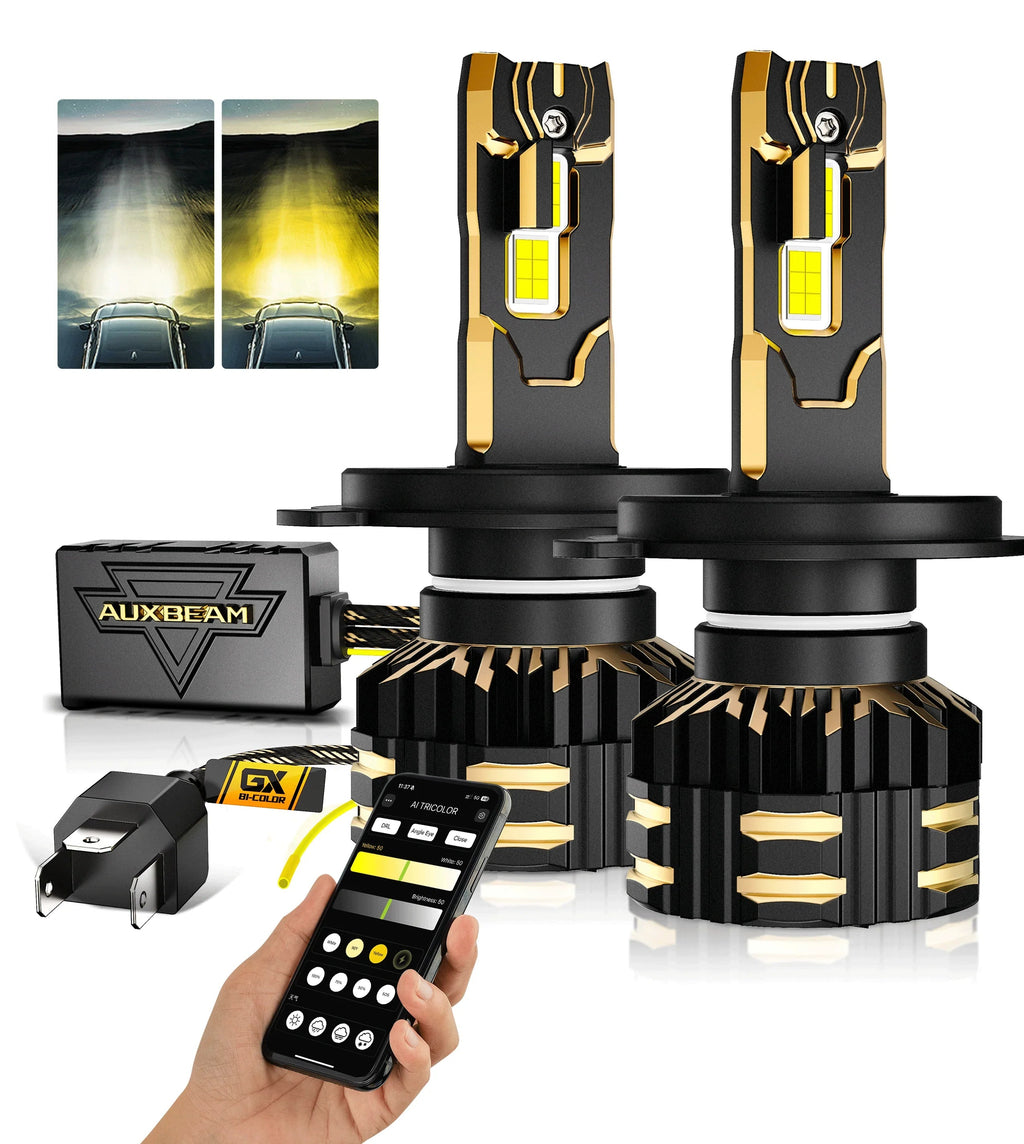Auxbeam GX Bi-Color Smart Series 25000LM 110W LED Headlight Bulbs, with App Control Via Bluetooth & Dual Color Switchback SpadezStore