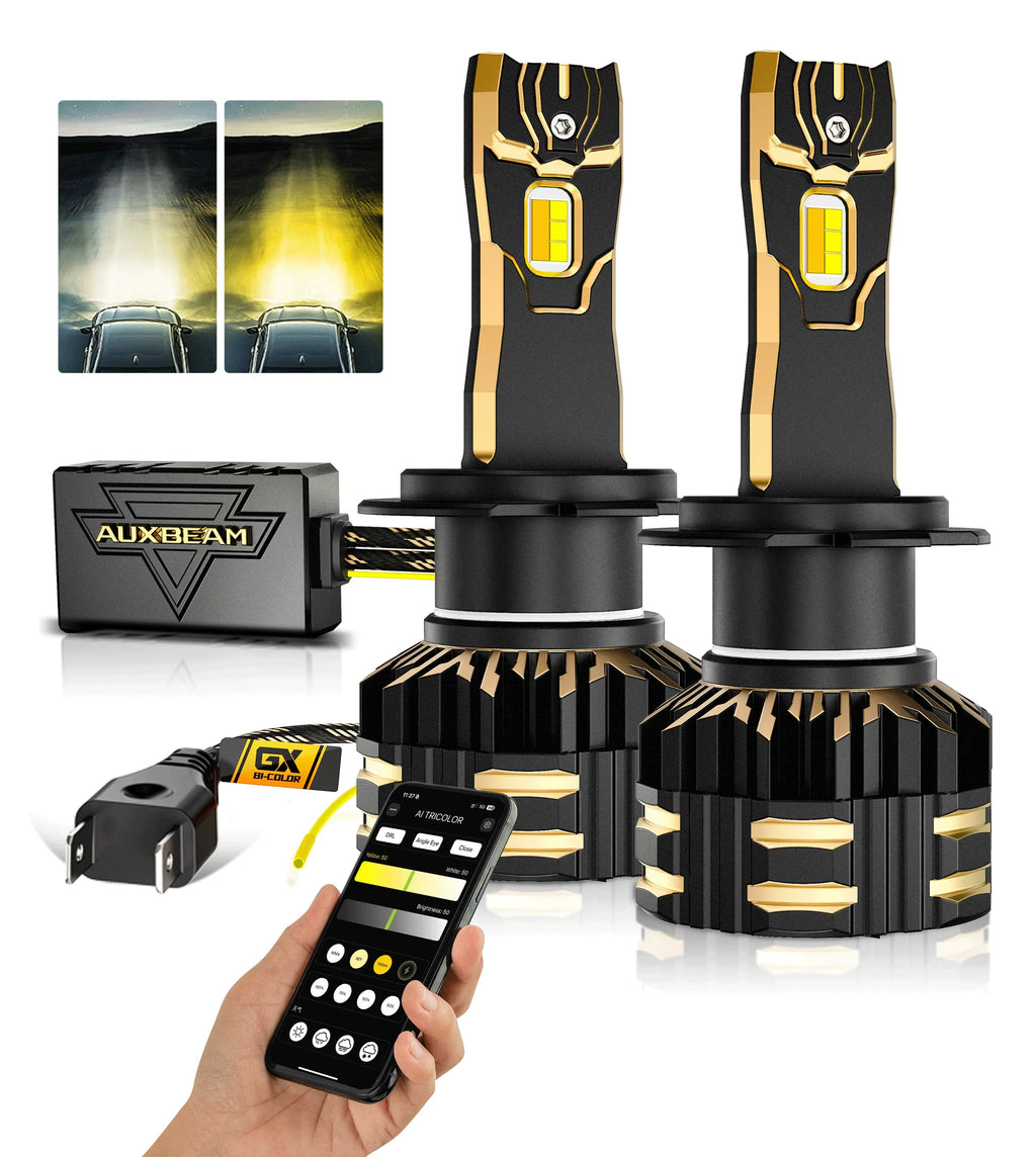 Auxbeam GX Bi-Color Smart Series 25000LM 110W LED Headlight Bulbs, with App Control Via Bluetooth & Dual Color Switchback SpadezStore