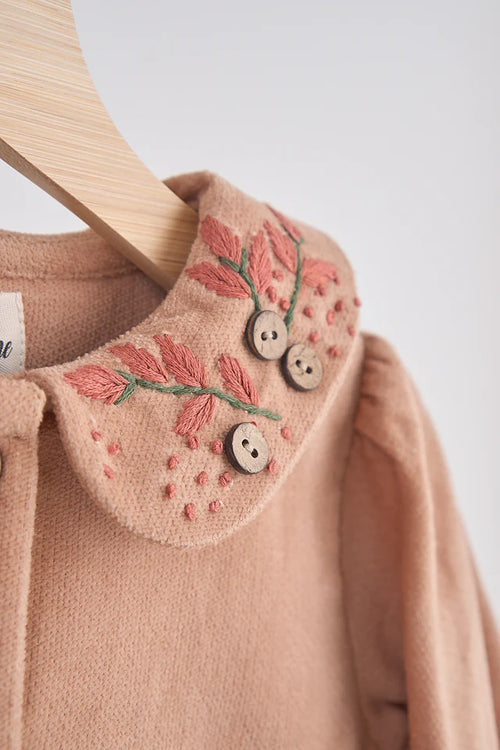 Beige Floral Embroidery Velveteen Girl Romper HDAW24004-beige SpadezStore