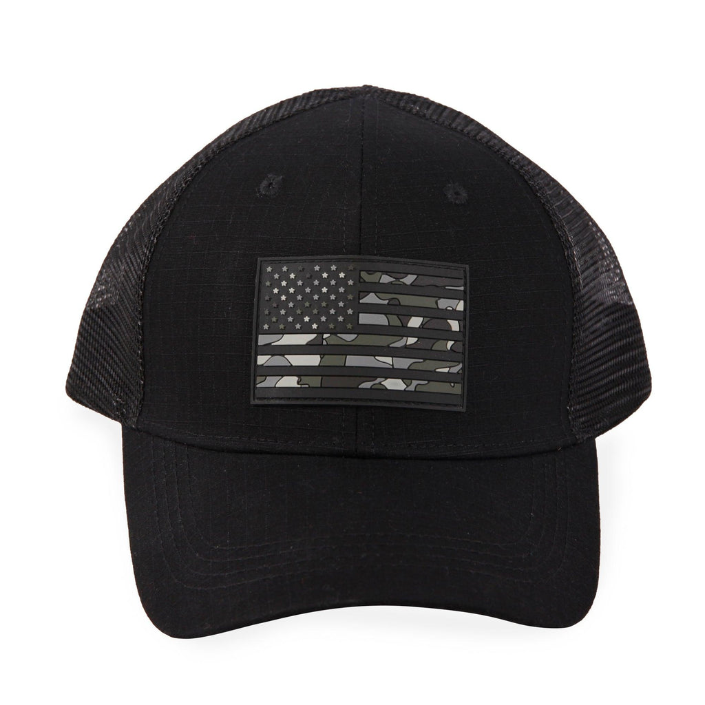 Highland Tactical American Flag-Camo PVC Trucker Mesh Hat