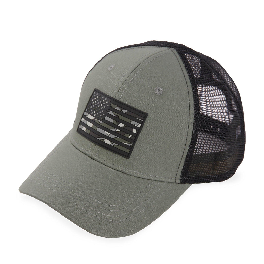 Highland Tactical American Flag-Camo PVC Trucker Mesh Hat