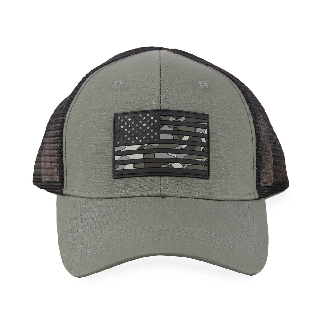 Highland Tactical American Flag-Camo PVC Trucker Mesh Hat