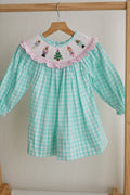 Honey Smocked Mint Christmas Nutcracker Hand Smocked Gingham Dress HS0012 SpadezStore