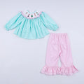 Honey Smocked Mint Christmas Nutcracker Hand Smocked Gingham Ruffle Pants Set HS0014 SpadezStore