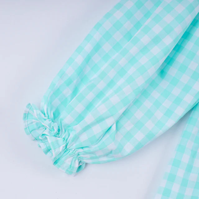 Honey Smocked Mint Christmas Nutcracker Hand Smocked Gingham Ruffle Pants Set HS0014 SpadezStore