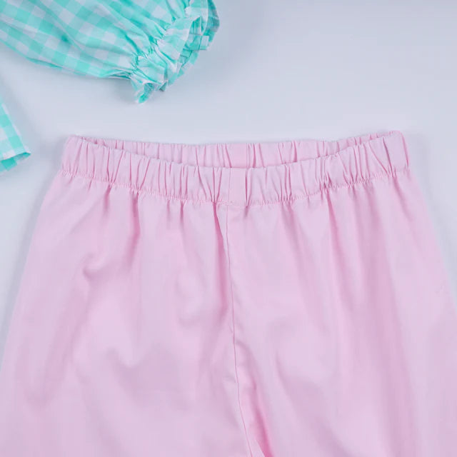 Honey Smocked Mint Christmas Nutcracker Hand Smocked Gingham Ruffle Pants Set HS0014 SpadezStore