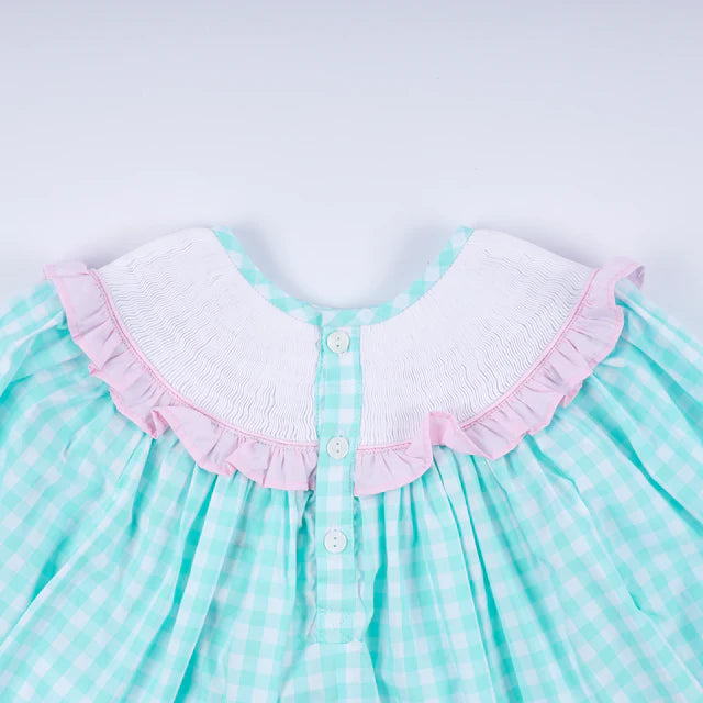 Honey Smocked Mint Christmas Nutcracker Hand Smocked Gingham Ruffle Pants Set HS0014 SpadezStore