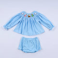 Honey Smocked Blue Nativity Hand Smocked Bloomer Set HS0032 SpadezStore