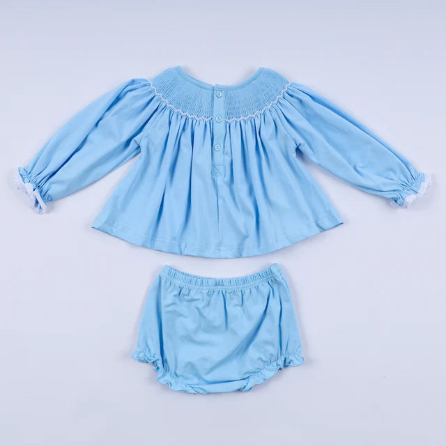 Honey Smocked Blue Nativity Hand Smocked Bloomer Set HS0032 SpadezStore