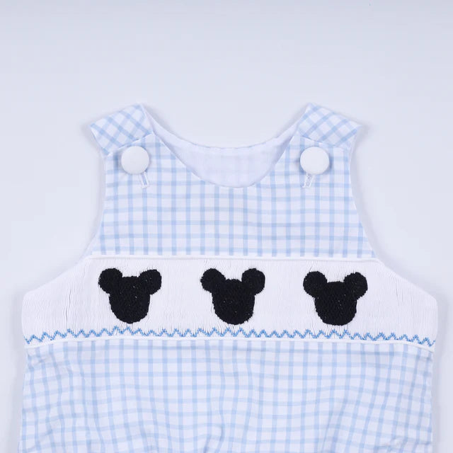 Honey Smocked Blue Character Hand Smocked Gingham Bubble Romper HS0039 SpadezStore