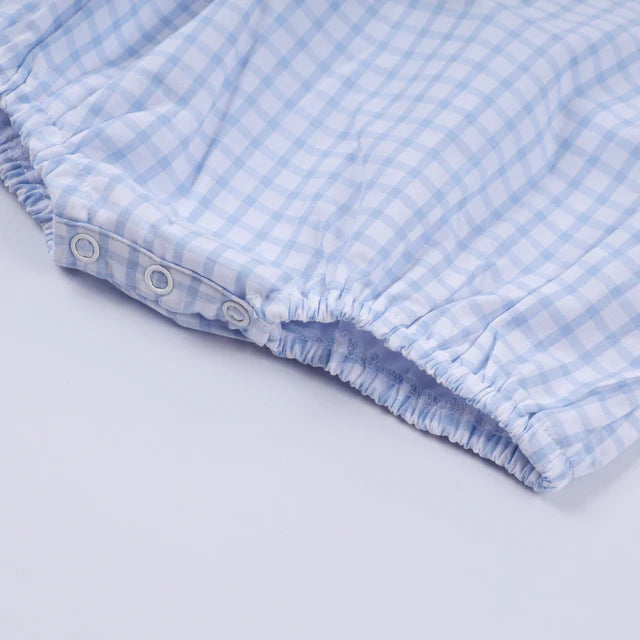 Honey Smocked Blue Character Hand Smocked Gingham Bubble Romper HS0039 SpadezStore