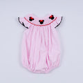 Honey Smocked Red Character Hand Smocked Plaid Ruffle Bubble Romper HS0041 SpadezStore