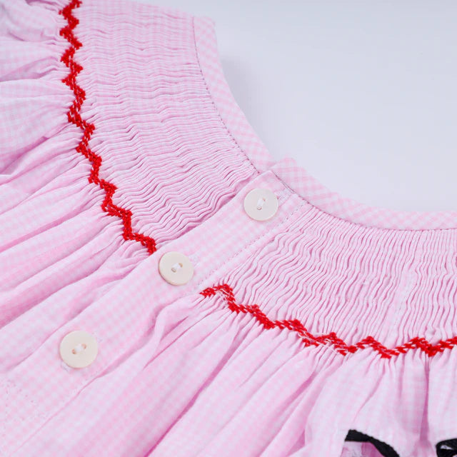 Honey Smocked Red Character Hand Smocked Plaid Ruffle Bubble Romper HS0041 SpadezStore