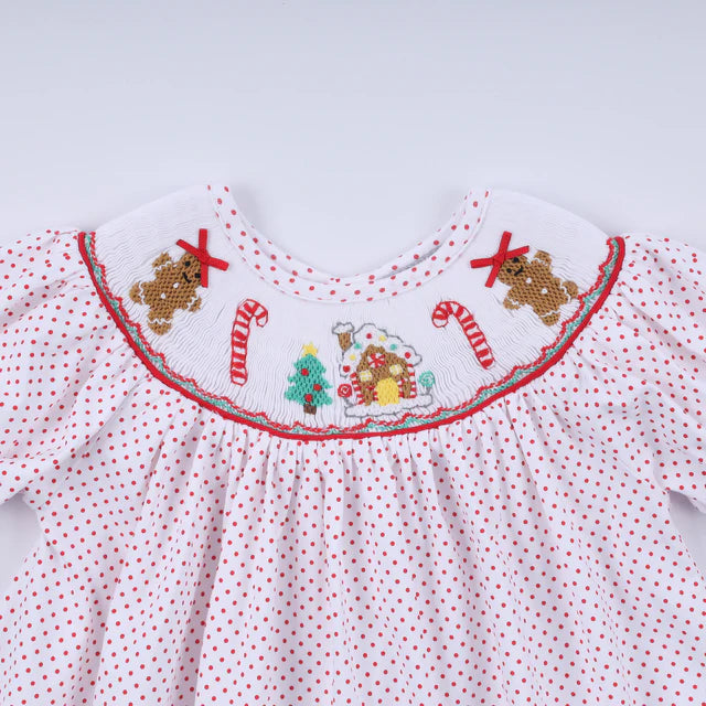 Honey Smocked Red Gingerbread Hand Smocked Ruffle Pants Set HS0049 SpadezStore