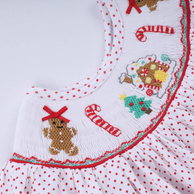 Honey Smocked Red Gingerbread Hand Smocked Ruffle Pants Set HS0049 SpadezStore