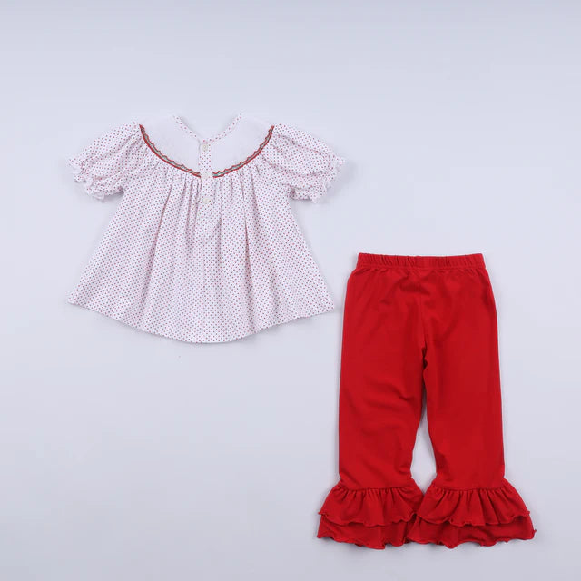Honey Smocked Red Gingerbread Hand Smocked Ruffle Pants Set HS0049 SpadezStore